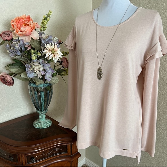 Calvin Klein Ruffle Shoulder Knit Top - Picture 2 of 16